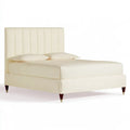 Cama con cabecero de paneles y patas oscuras - beige