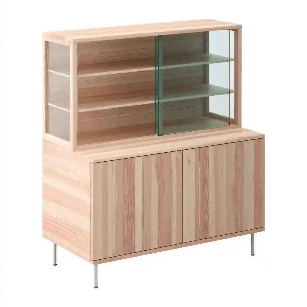 Vitrina con módulo superior y puertas estriadas - beige