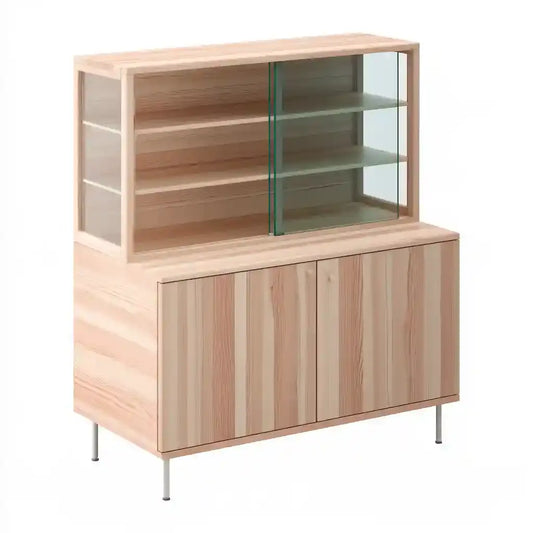 Vitrina con módulo superior y puertas estriadas - beige