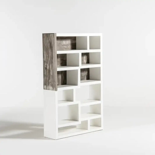 Estantería con cubos asimétricos verticales - blanco/gris